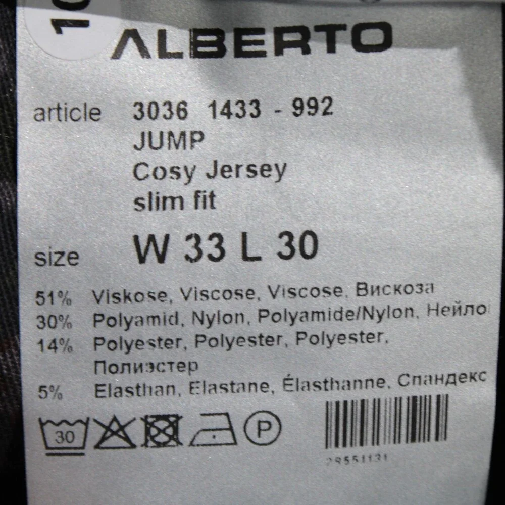 Alberto NWT Jump Cozy Jersey Casual Pants Size 33 US Slim Fit Gray Viscose Blend
